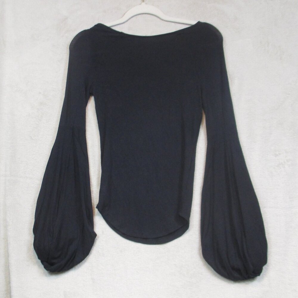 Free People Black To The Tropics Long Balloon Twisted Sleeves Top Size S/P - Picture 2 of 8